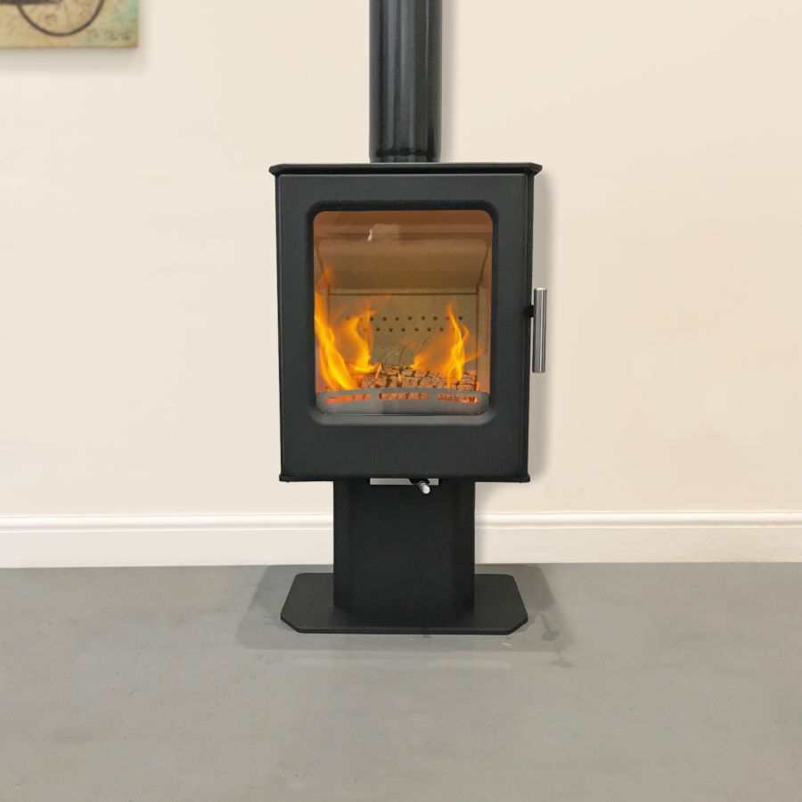 Mendip Ashcott Pedestal Wood Burning Stove, living room setting
