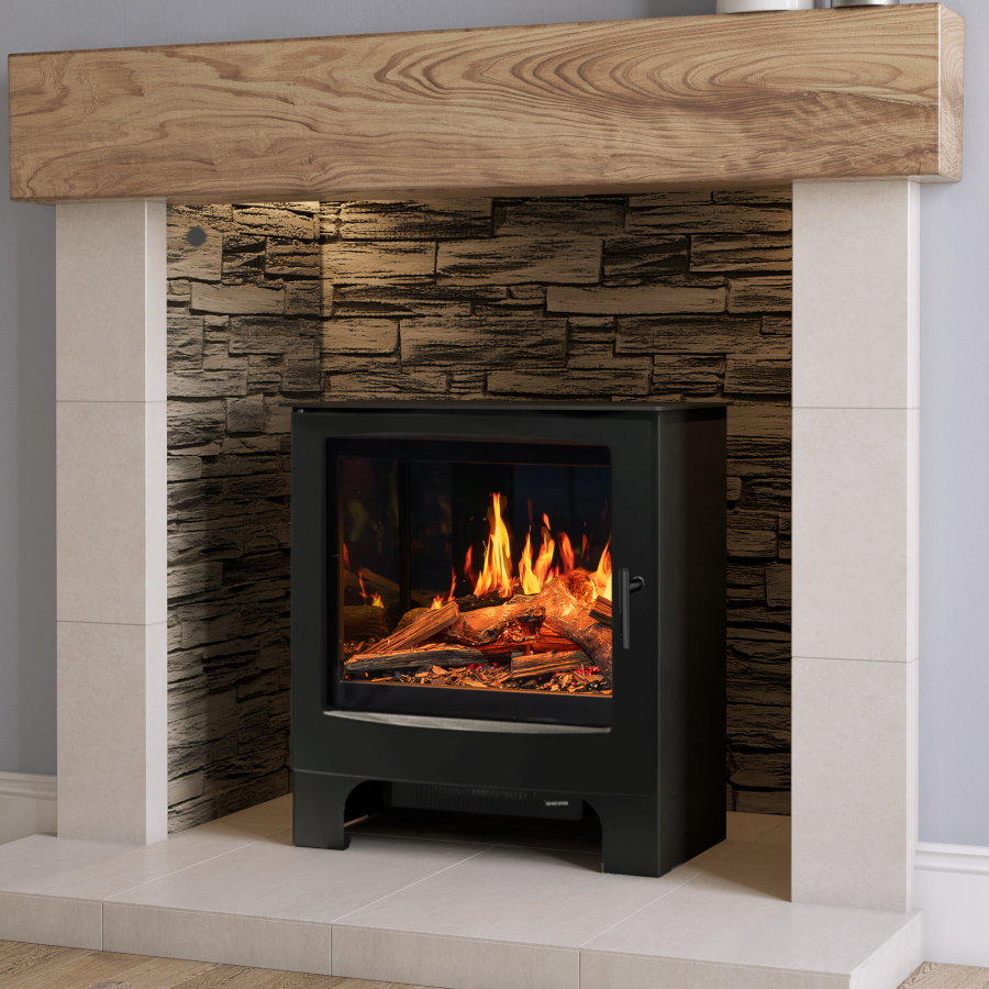 Mendip Woodland Ilektro LCD Electric Fire, living room setting