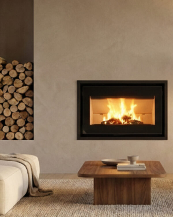 Mendip Dinder 80 Inset Wood Burning Stove, living room setting
