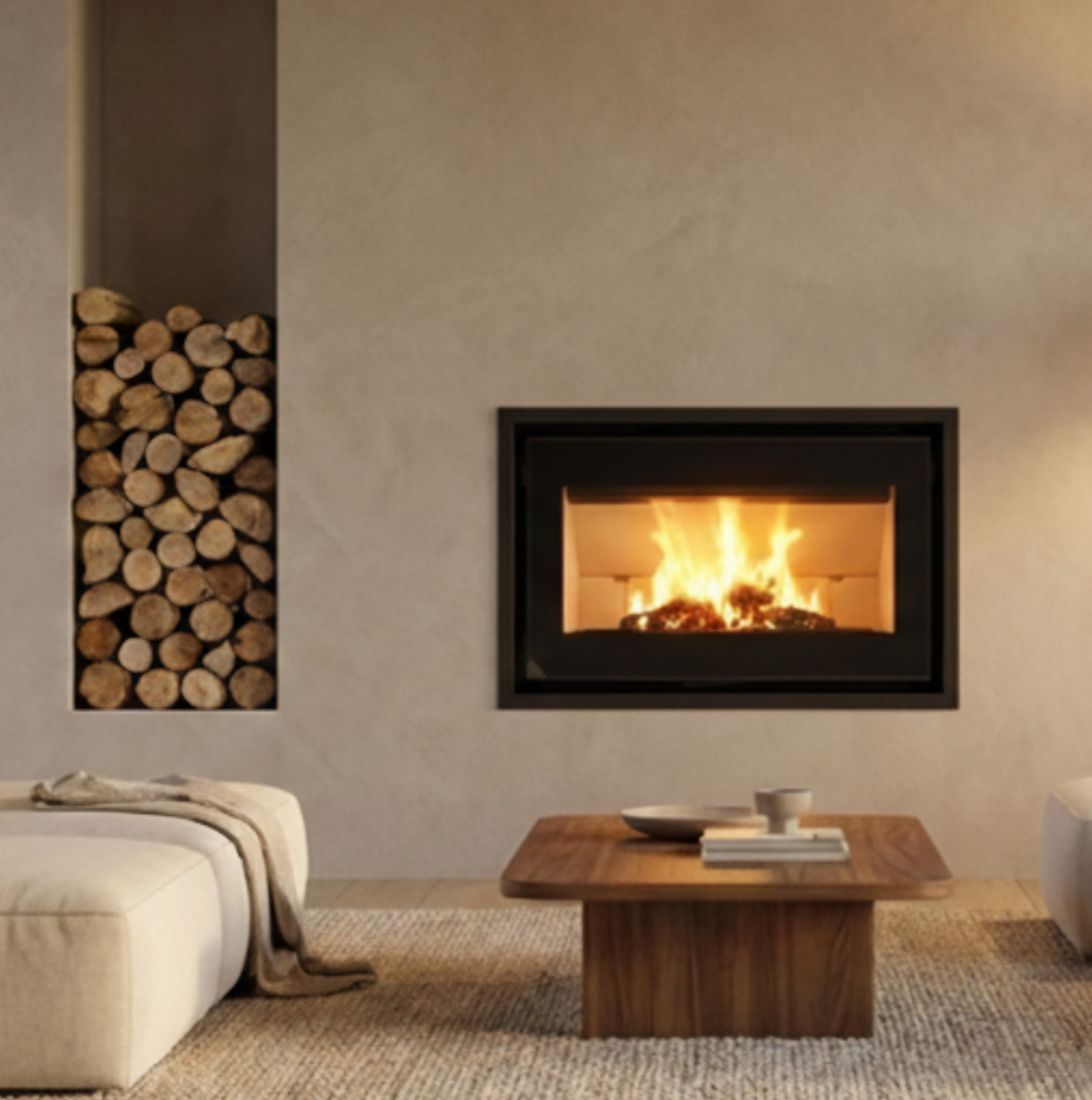 Mendip Dinder 80 Inset Wood Burning Stove, living room setting
