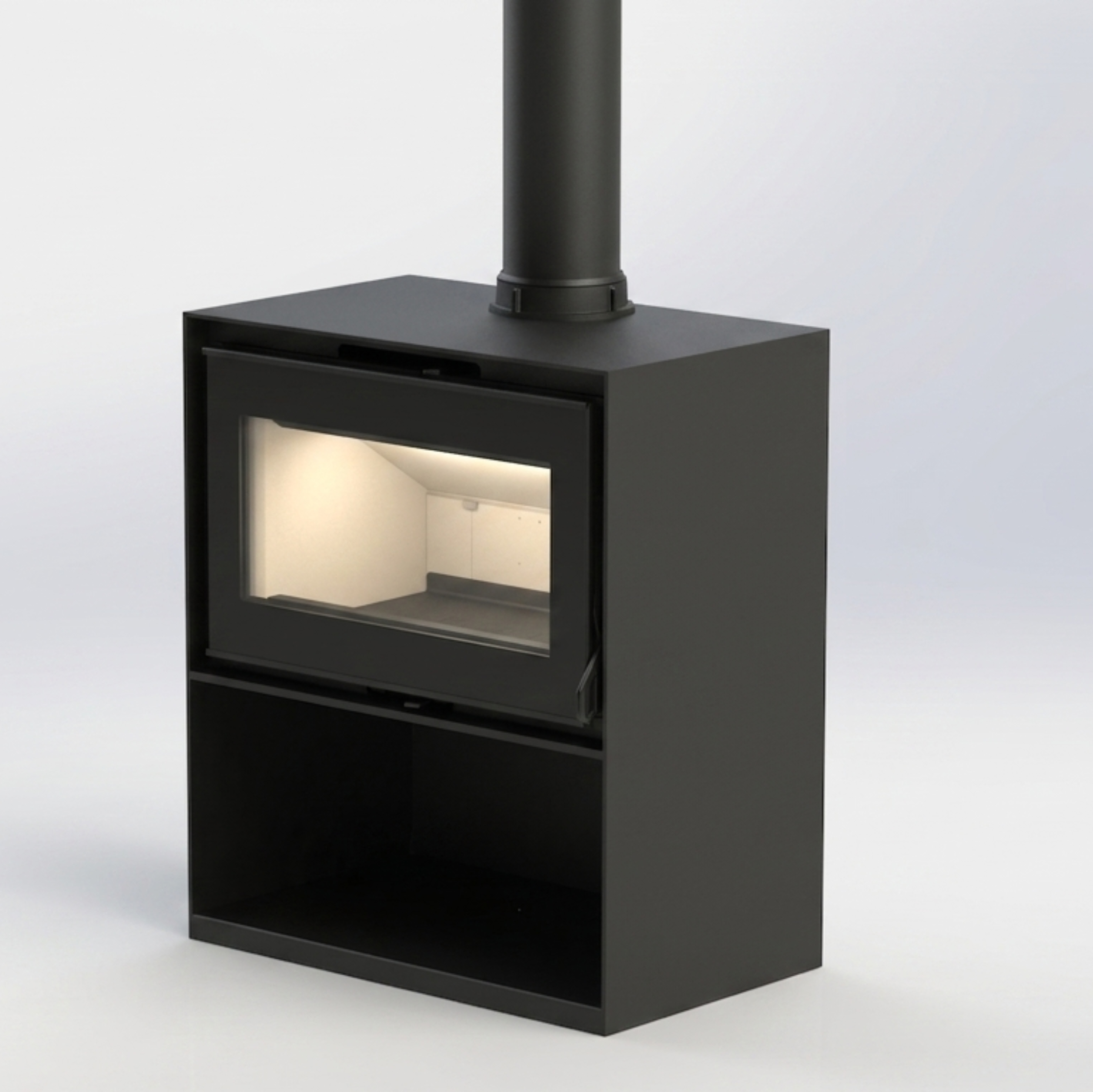 Mendip Dinder 60 Freestanding, Log store & Wall Hung Wood Burning Stove, living room setting