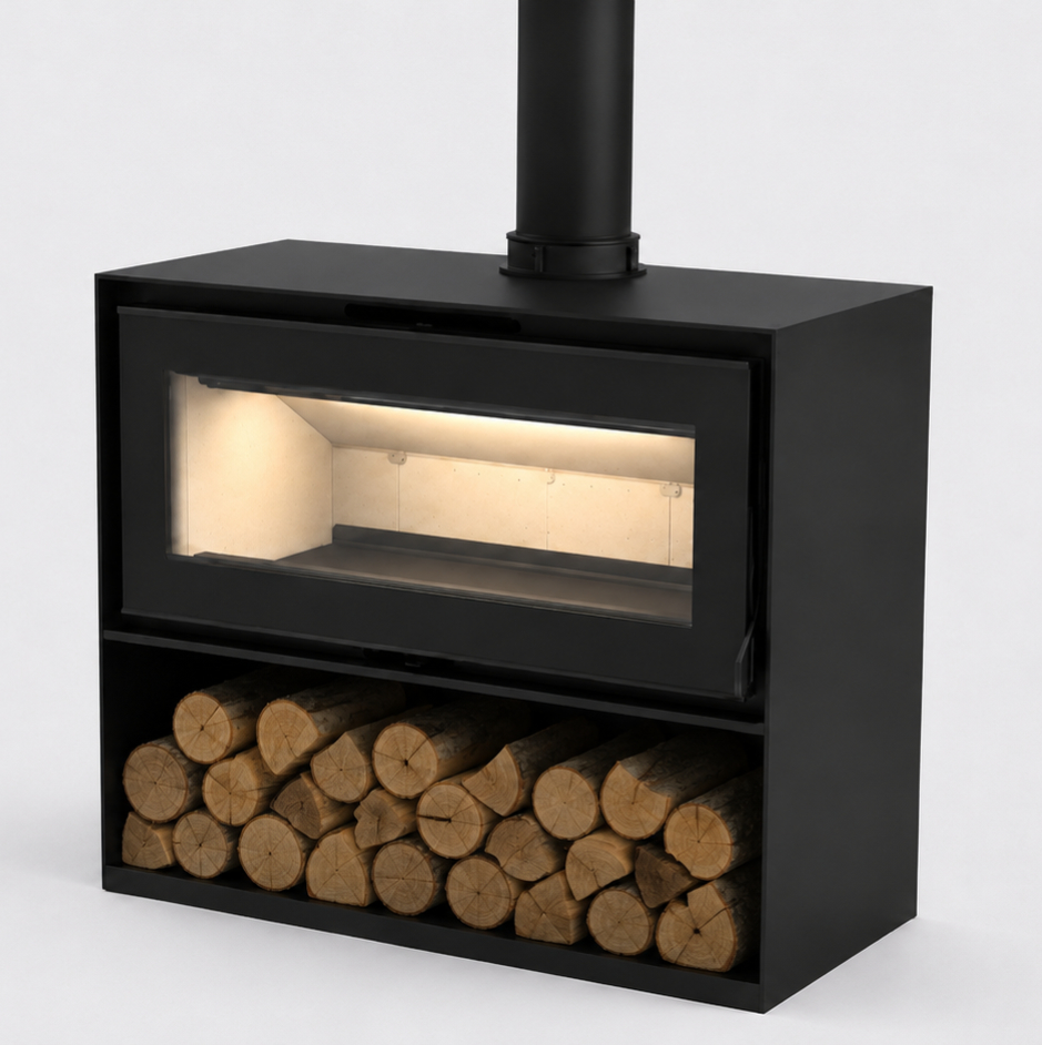Mendip Dinder 80 Freestanding, Log store & Wall Hung Wood Burning Stove