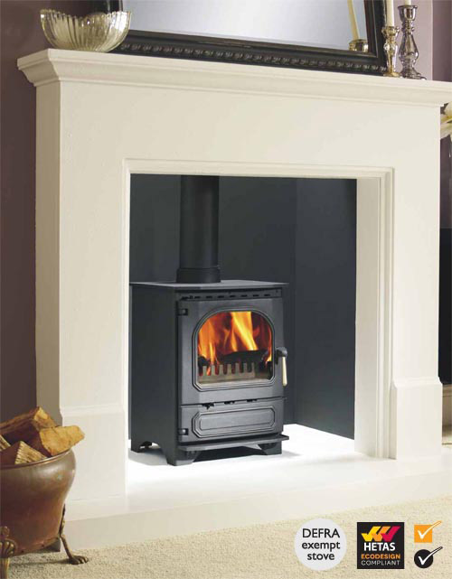 Dunsley Highlander 5 Enviro-burn Standard Door Multi Fuel Stove, living room setting