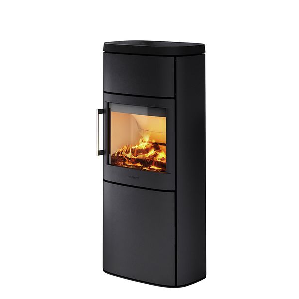 HWAM 4660 wood burning stove classic grey finish wide glass Danish design