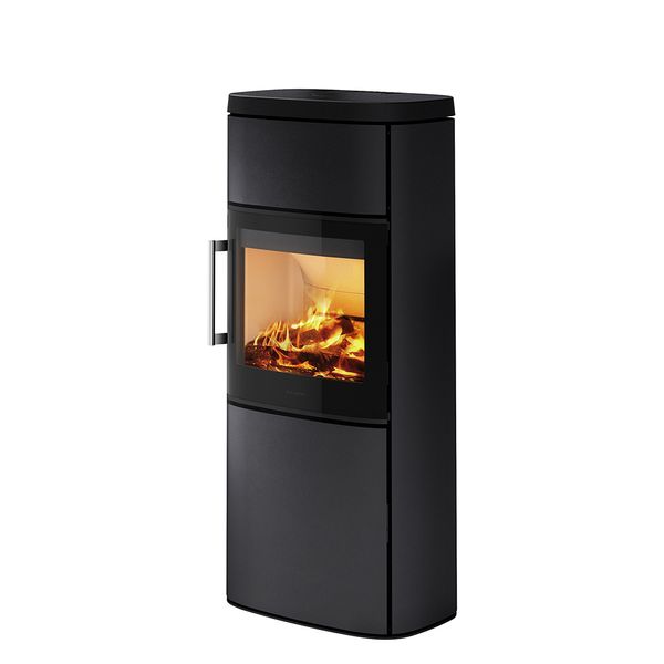 HWAM 4660 wood burning stove modern black finish wide glass Scandinavian design