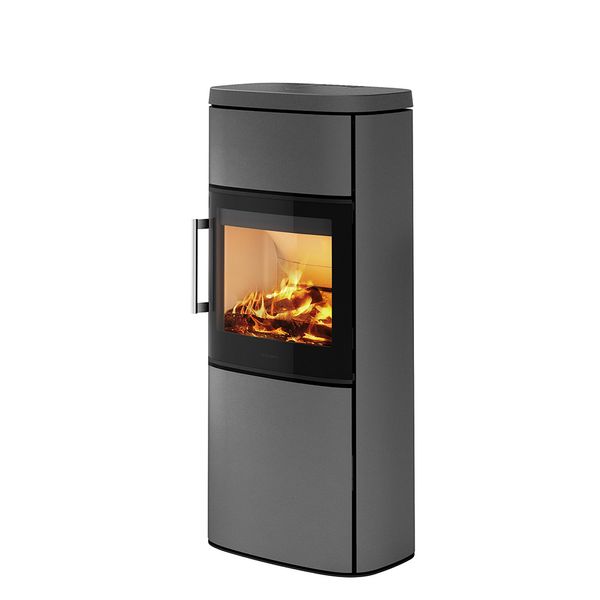 HWAM 4660 wood burning stove modern grey finish wide glass Scandinavian design