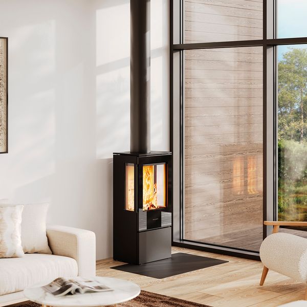 HWAM 5230 wood burning stove modern grey finish Scandinavian design