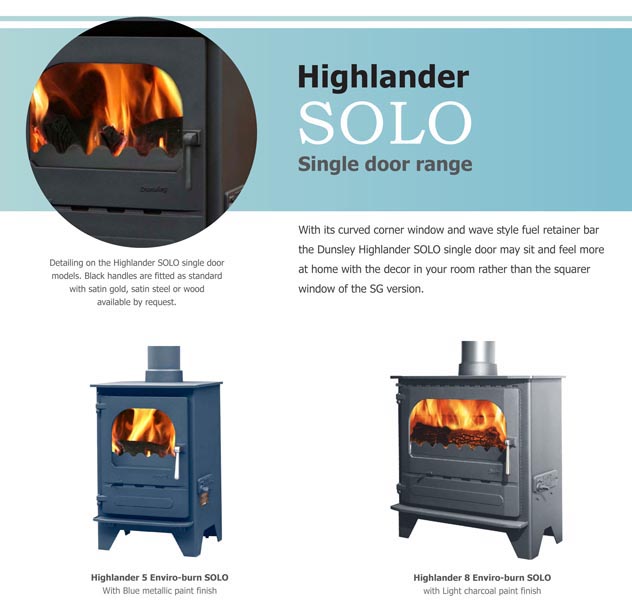 Dunsley Highlander 5 Enviro-burn Solo Door Multi Fuel Stove Features